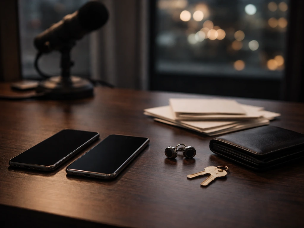 Minimal studio desk scene with two phones and shared-access keys symbolizing joint finances complicating estimates.