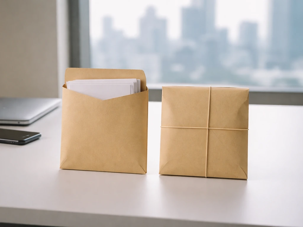 Minimal office scene with subtle split cues suggesting confirmed facts vs speculation without showing any person.