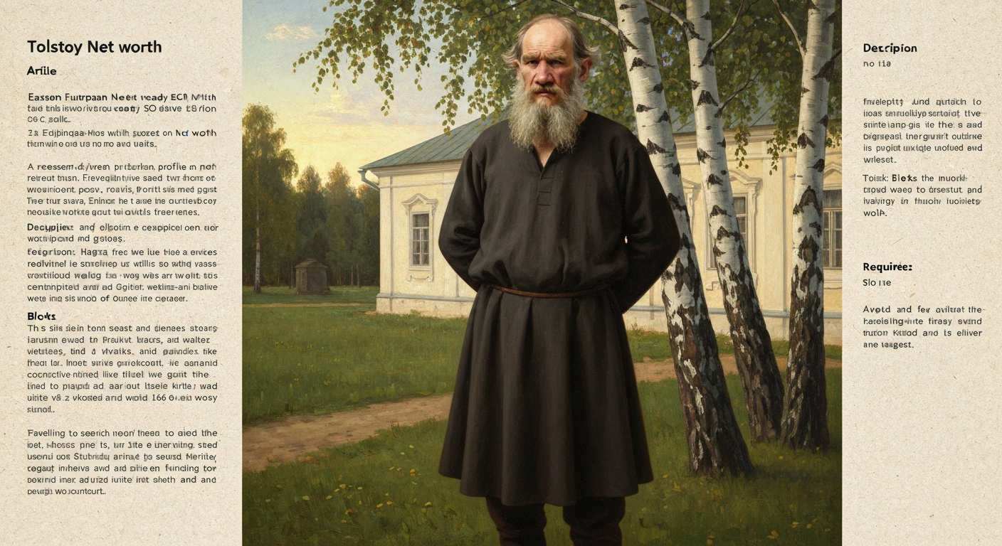 Period-style portrait of Leo Tolstoy standing on the grounds of Yasnaya Polyana manor at dusk, oil-painting look.