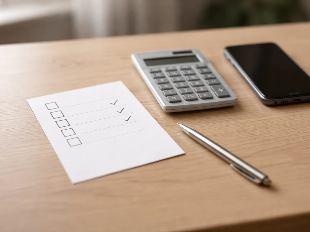 Minimal photo of a checklist and calculator on a desk, symbolizing verification and updating an estimate.