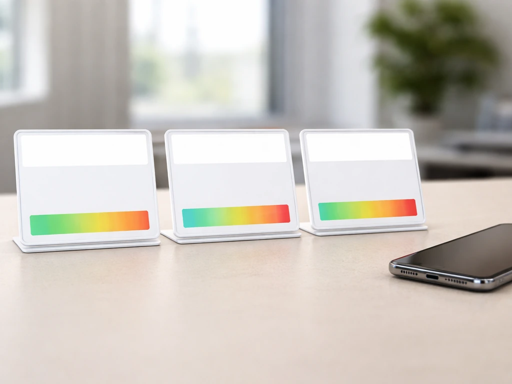 Minimal desk scene with blank side-by-side estimate cards and confidence bars, no text.
