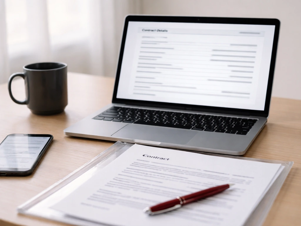 Minimal desk scene with laptop and contract documents suggesting NHL salary contract details.
