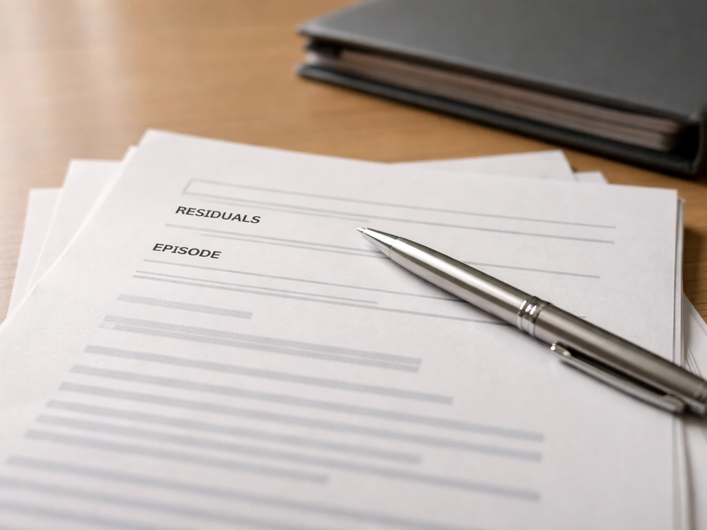 Close-up of plain contract papers and a pen suggesting TV acting fees and residuals.